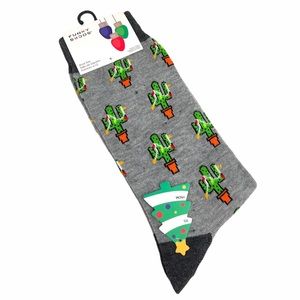 Funky Socks Cactus Christmas Lights Socks, Gray